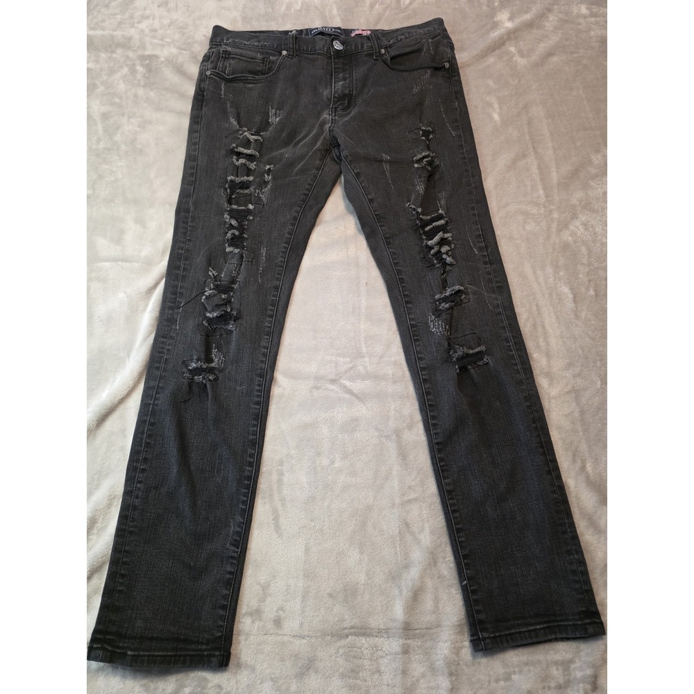 Damati Jeans Mens 36x30 Black Distressed Skinny Stretch Denim Jeans